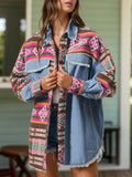 Geometric Collared Neck Long Sleeve Shacket - Trendsi