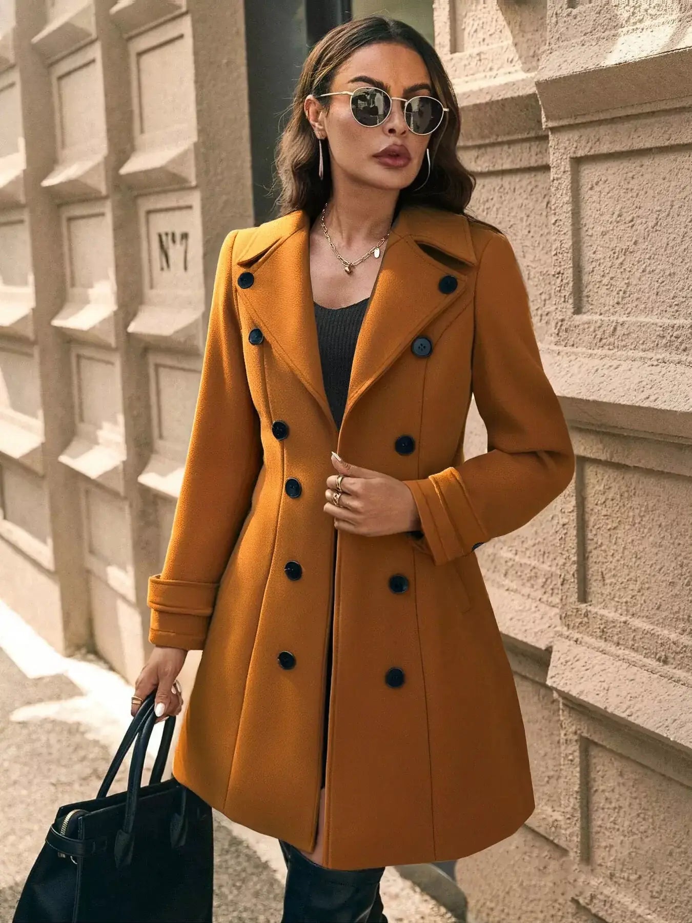 Double-Breasted Wool Blend Overcoat - Trendsi - Flyclothing LLC