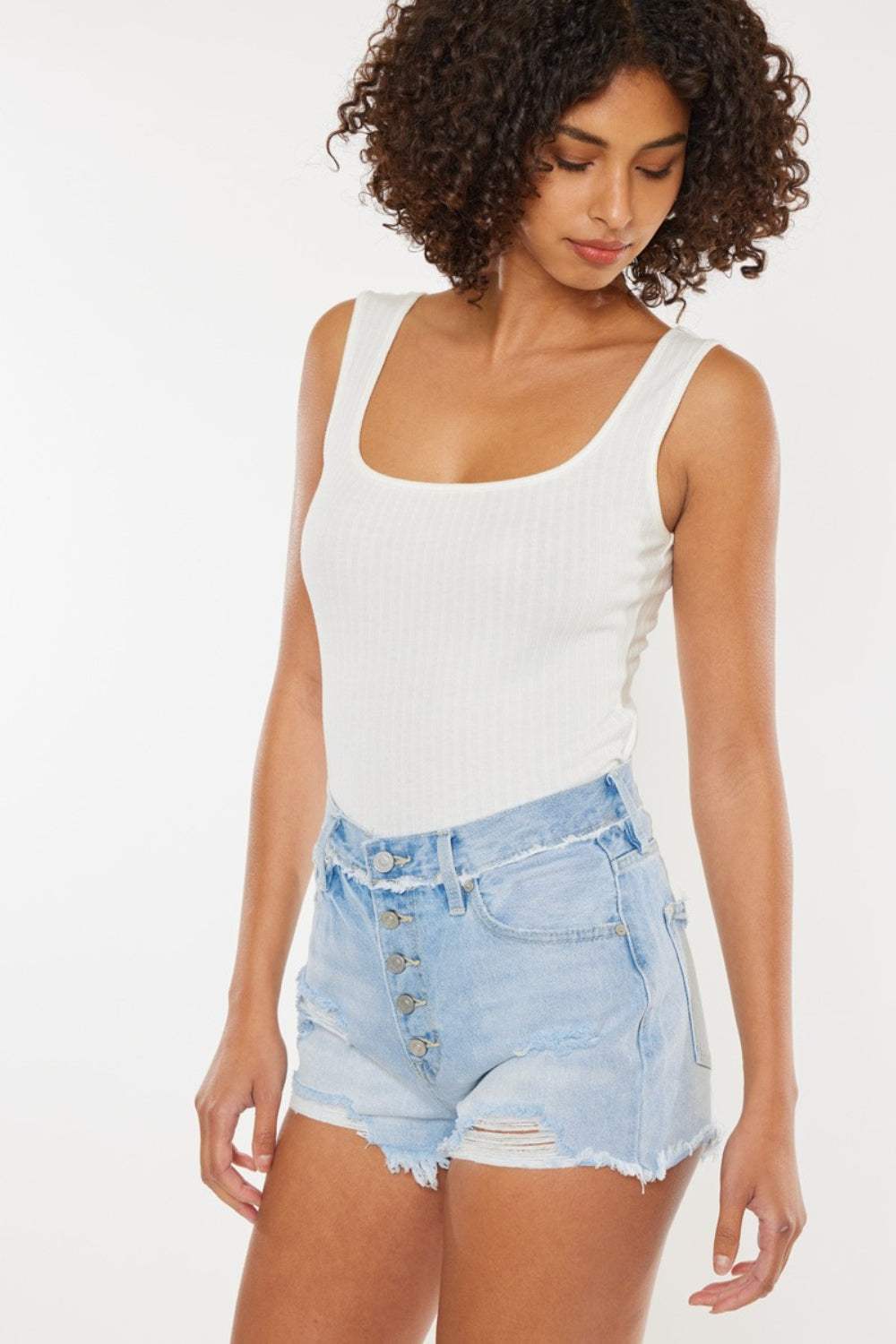 Kancan Distressed Button Fly Denim Shorts - Trendsi - Flyclothing LLC