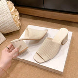 Block Heel Knit Sandals - Trendsi