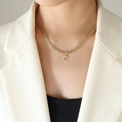 Brass Inlaid Zircon Letter Pendant Necklace - Trendsi