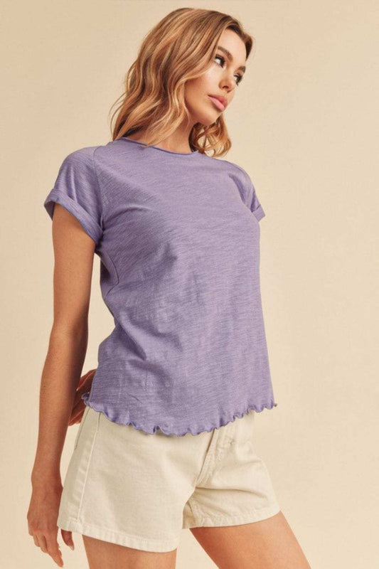 Aemi + Co Lettuce Edge Round Neck Short Sleeve T-Shirt - Trendsi - Flyclothing LLC