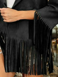 BiBi Suede Single Blazer with Fringed Hem - Trendsi - Flyclothing LLC