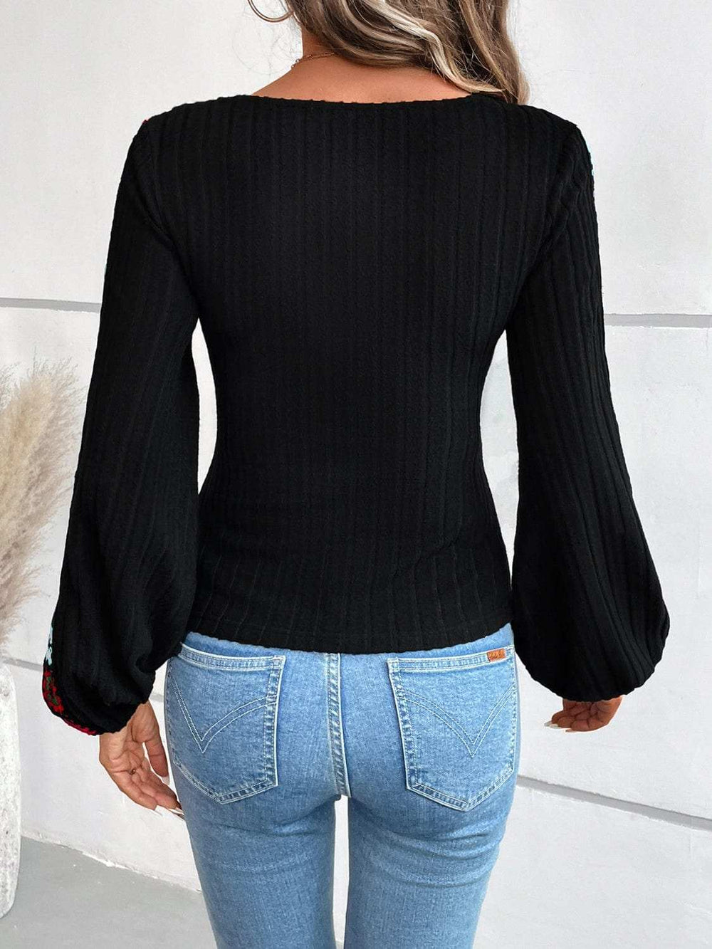 V-Neck Crochet Long Sleeve Top - Trendsi - Flyclothing LLC