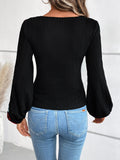V-Neck Crochet Long Sleeve Top - Trendsi
