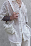 Men's Full Size Lace Half Sleeve Button Down Shirt Plus Size - Trendsi