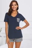 Striped Short Sleeve Top and Shorts Lounge Set - Trendsi