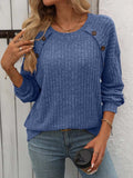 Decor Button Long Sleeve Ribbed T-Shirt - Trendsi - Flyclothing LLC