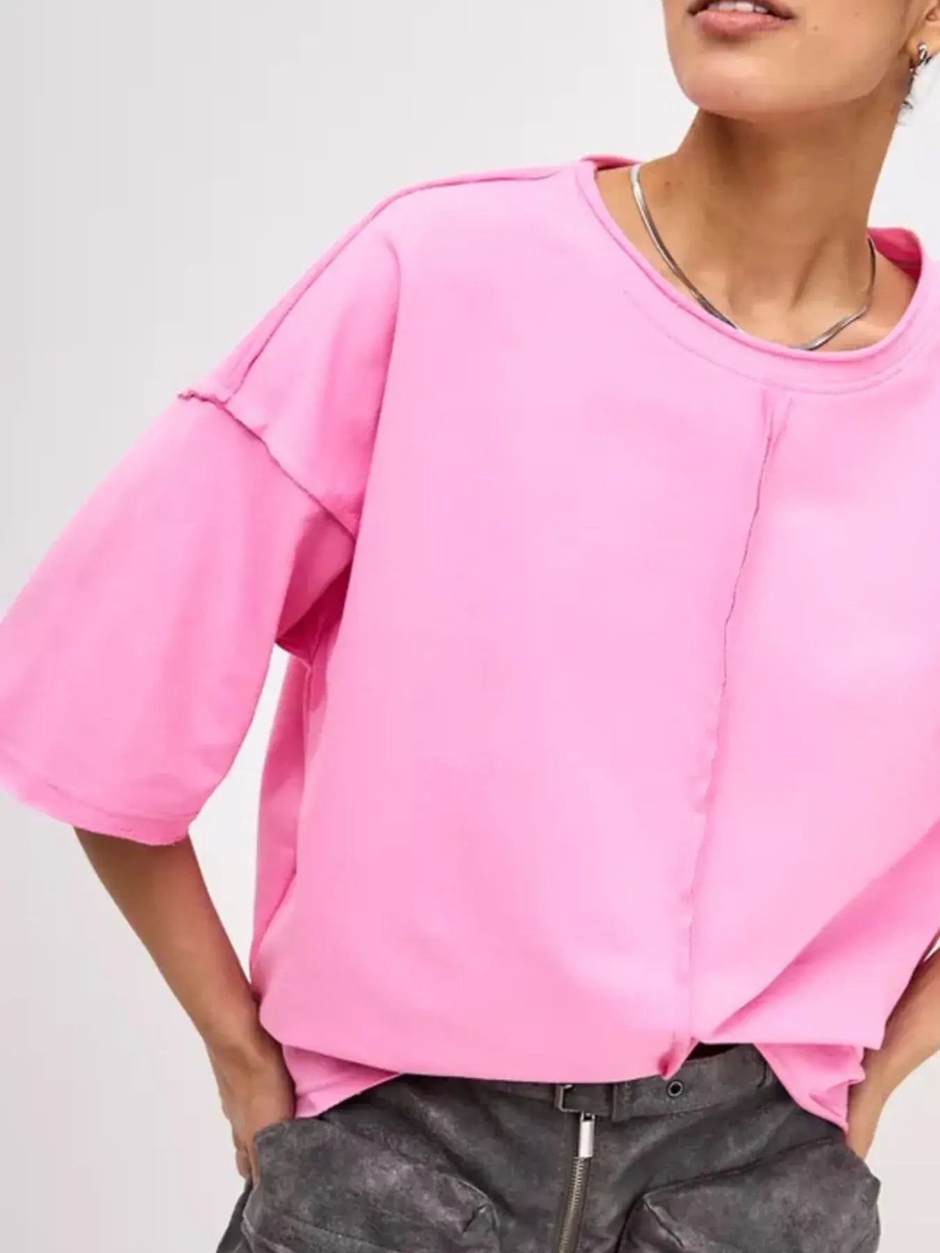 Round Neck Half Sleeve T-Shirt - Trendsi - Flyclothing LLC