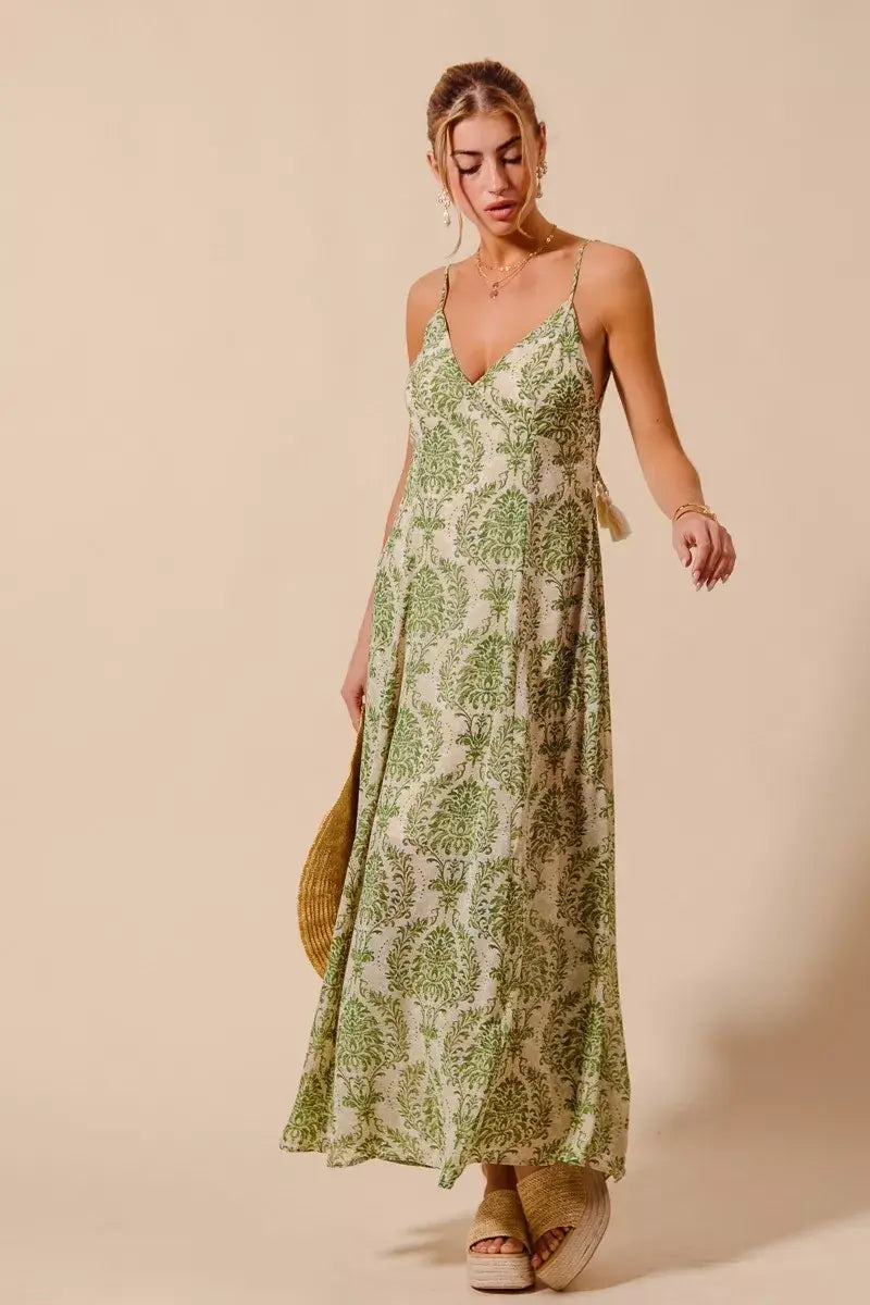 SO ME Damask Floral Summer Maxi Flowy Dress With Open Back - Trendsi - Flyclothing LLC