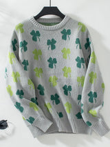 Clover Round Neck Long Sleeve Sweater - Trendsi - Flyclothing LLC