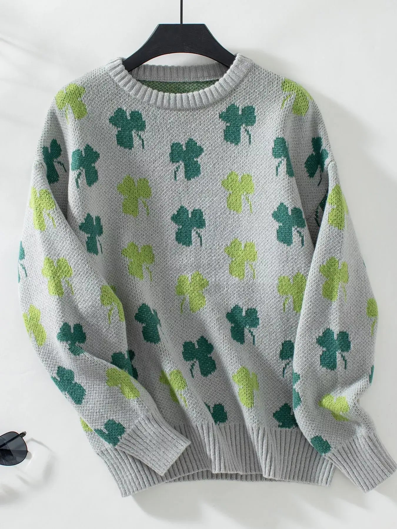 Clover Round Neck Long Sleeve Sweater - Trendsi - Flyclothing LLC