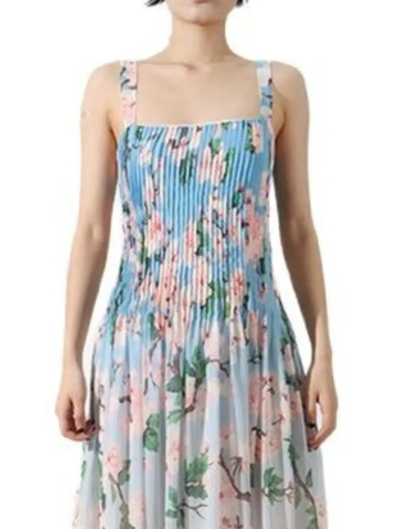 Floral Print Pleated Maxi Dress - Trendsi - Flyclothing LLC
