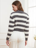 Button Down V-Neck Striped Cardigan - Trendsi