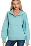 Zenana Half Zip Fleece Sweatshirt with kangaroo Pocket - Trendsi - Flyclothing LLC