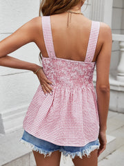 Smocked Plaid Square Neck Tank Trendsi