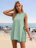 Slit Round Neck Top and Shorts Set - Trendsi - Flyclothing LLC