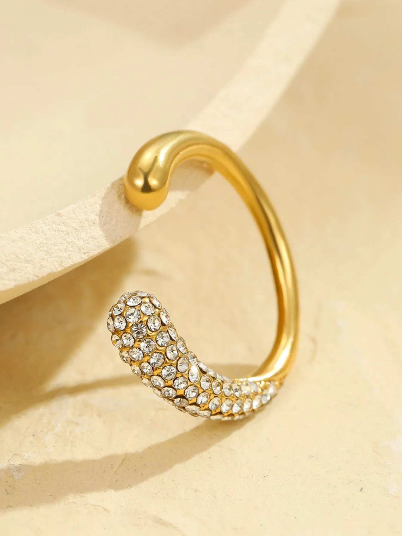 18K Gold-Plated Stainless Steel Sparkling Zircon Open Ring - Trendsi - Flyclothing LLC