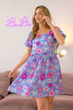 BiBi Floral Puff Sleeve Mini Dress - Trendsi - Flyclothing LLC