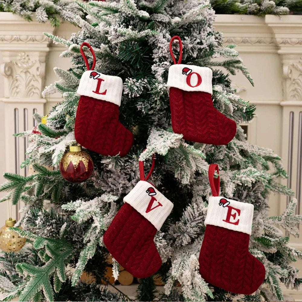 Cable-Knit Contrast Christmas Stockings - Trendsi - Flyclothing LLC