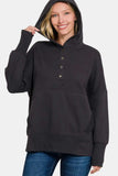 Zenana Half Snap Long Sleeve Hoodie with Kangaroo Pocket - Trendsi - Flyclothing LLC