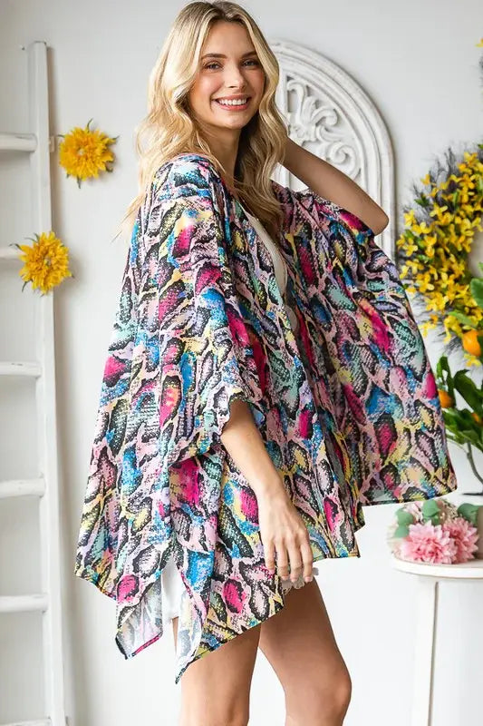 Heimish Full Size Multi Color Snake Open Cardigan Plus Size - Trendsi - Flyclothing LLC