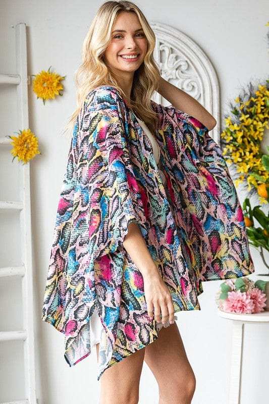 Heimish Full Size Multi Color Snake Open Cardigan Plus Size - Trendsi - Flyclothing LLC