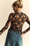 Davi & Dani Floral Print Mesh Long Sleeve Layering Top - Trendsi