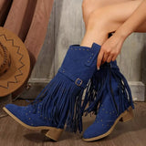 Fringe Point Toe Block Heels Boots - Trendsi - Flyclothing LLC