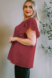 Plus Size Eyelet Round Neck Short Sleeve Blouse - Trendsi - Flyclothing LLC