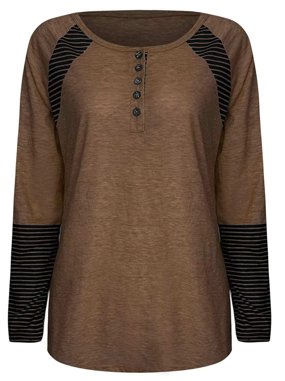 Full Size Striped Quarter Button Long Sleeve T-Shirt - Trendsi - Flyclothing LLC