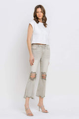 Lovervet Distressed Raw Hem Cropped Flare Jeans - Trendsi - Flyclothing LLC