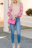 Printed Round Neck Flounce Sleeve Sweater - Trendsi