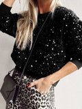 Sequin Round Neck Long Sleeve Blouse - Trendsi - Flyclothing LLC