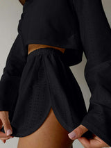 Eyelet Round Neck Top and Shorts Set - Trendsi - Flyclothing LLC