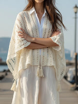 Openwork Tassel Open Front Knit Cover Up - Trendsi - Flyclothing LLC