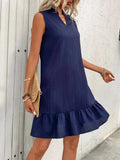 Ruffled Hem Notched Sleeveless Dress - Trendsi