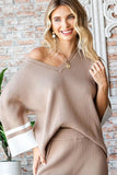 First Love Contrast V Neck Ribbed Knit Top - Trendsi
