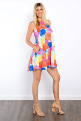 Be Stage Abstract Print Ruffle Hem Mini Dress with Pockets - Trendsi - Flyclothing LLC
