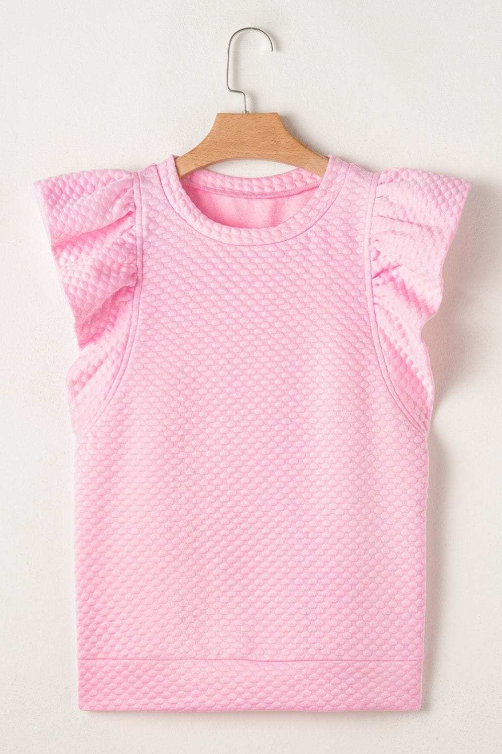 Textured Ruffle Cap Sleeve Top - Trendsi - Flyclothing LLC