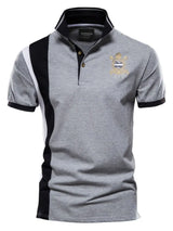 Men's Embroidered Collared Neck Striped Contrast Polo - Trendsi - Flyclothing LLC
