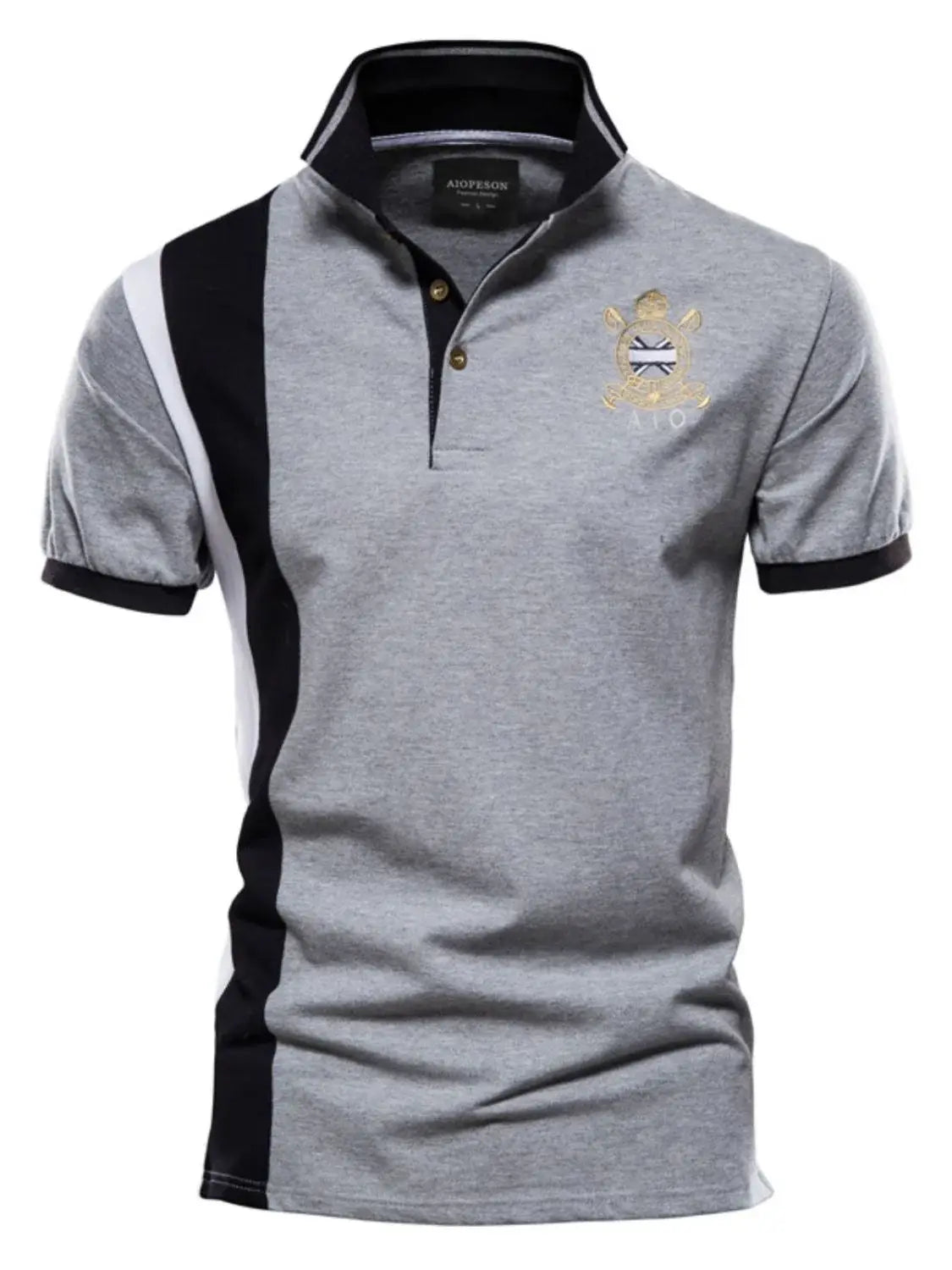 Men's Embroidered Collared Neck Striped Contrast Polo - Trendsi - Flyclothing LLC