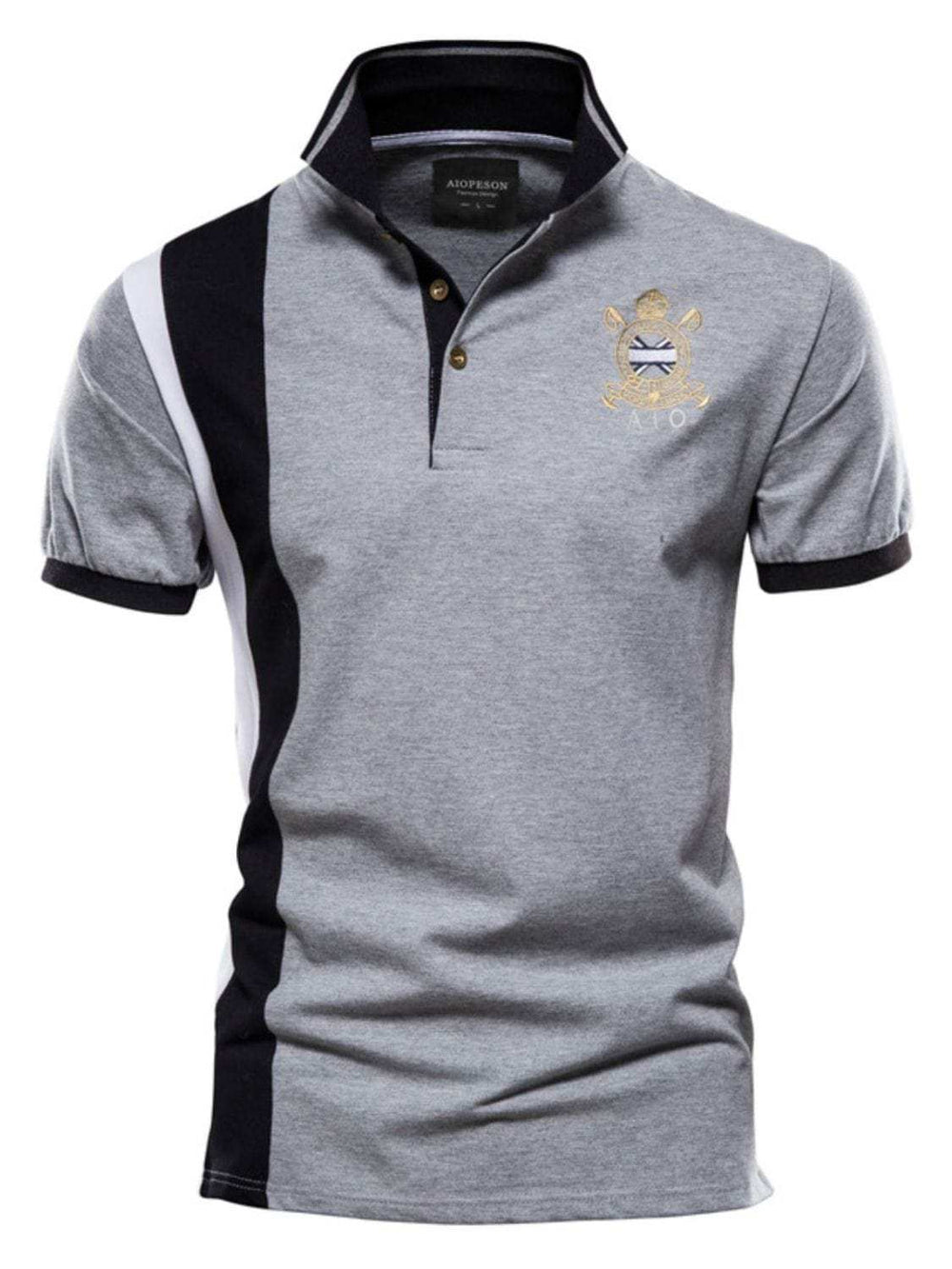 Men's Embroidered Collared Neck Striped Contrast Polo - Trendsi - Flyclothing LLC