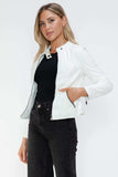 Snobbish Faux Leather Zip Up Drawstring Hooded Jacket - Trendsi - Flyclothing LLC