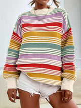 Striped Knit Long Sleeve Sweater - Trendsi - Flyclothing LLC