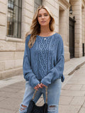 Round Neck Dropped Shoulder Long Sleeve Sweater - Trendsi - Flyclothing LLC