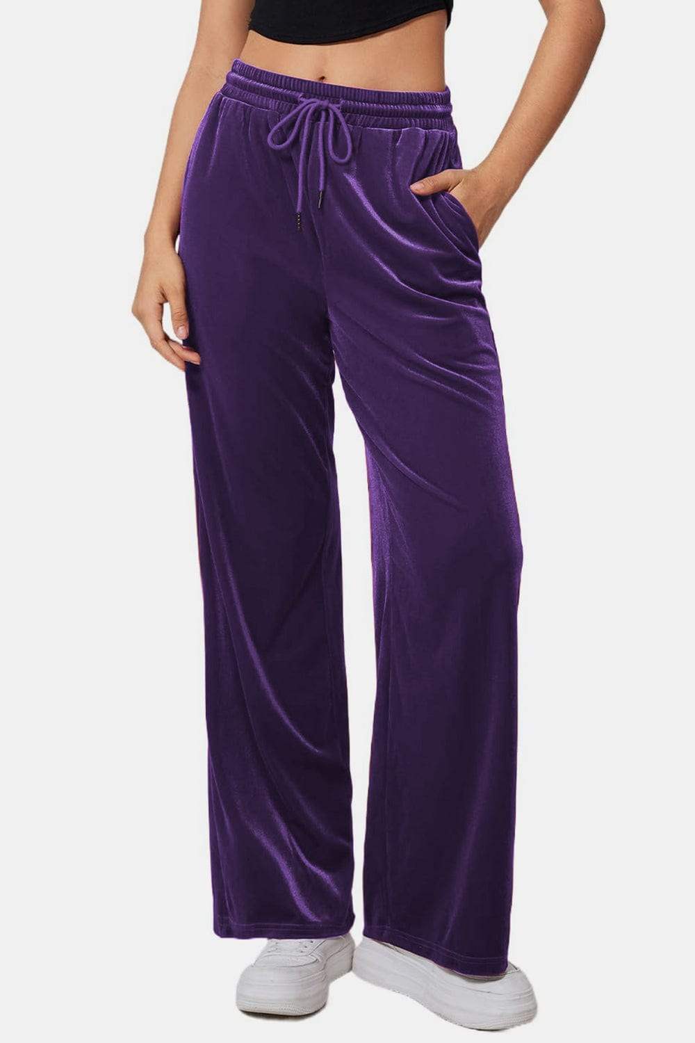 Drawstring Elastic Waist Straight Leg Pants - Trendsi - Flyclothing LLC