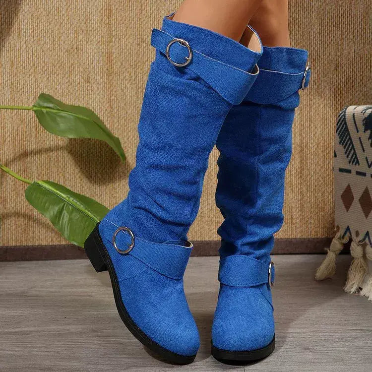 Buckle Accent Slouch Boots - Trendsi - Flyclothing LLC