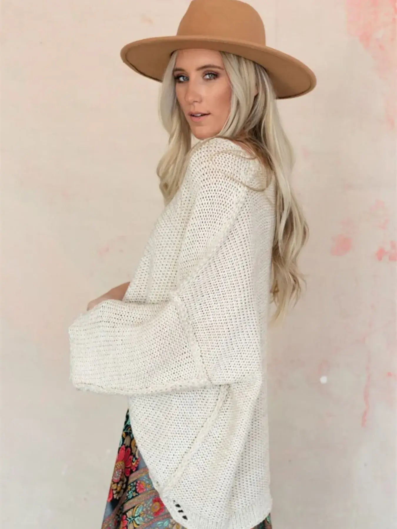 Round Neck Oversized Knit Top with Relaxed Fit - Trendsi - Flyclothing LLC