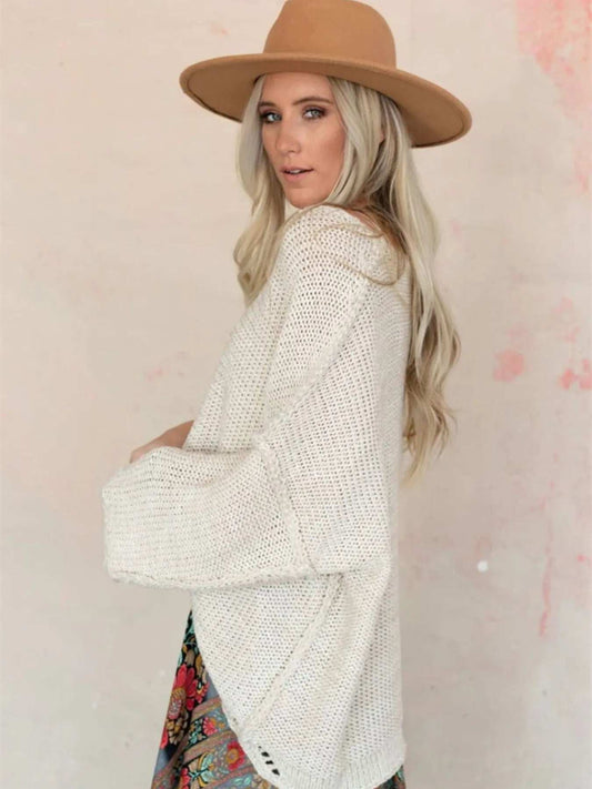 Round Neck Oversized Knit Top with Relaxed Fit - Trendsi - Flyclothing LLC